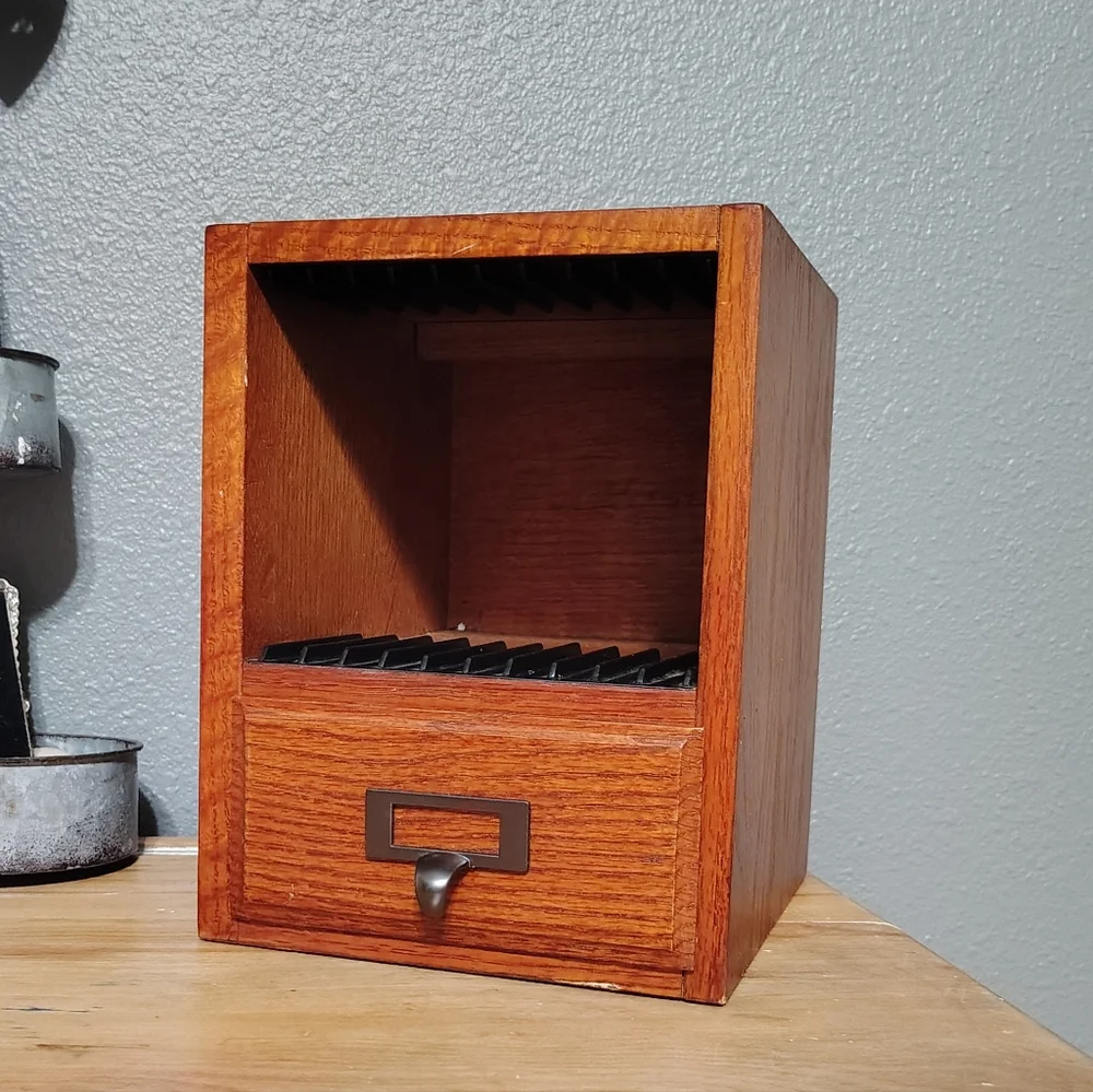 Vintage Library Card Catalog with Apothecary Style Drawer, Wood, Velvet Bottom